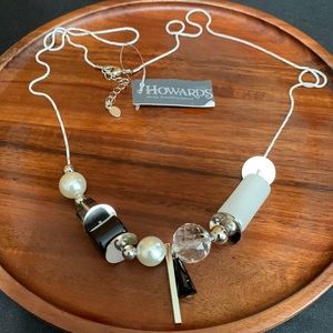 NWT Howard's pearl, black, and silver bead necklace